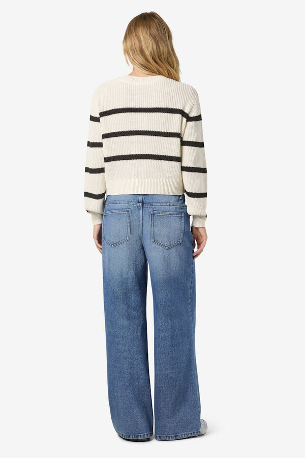 Noisy May camisola básico riscas com gola redonda branco