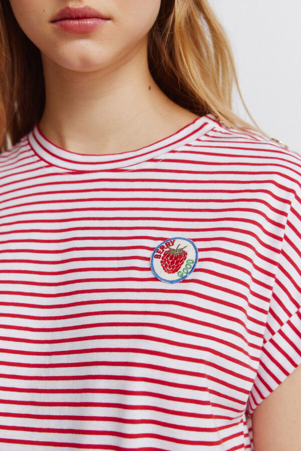 Springfield Striped button T-shirt red