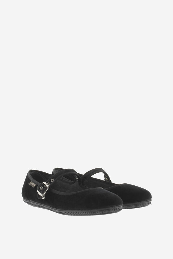 Springfield  velvet ballerinas with matching trim and side buckle fastening crna