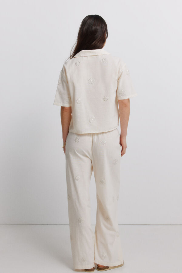 Springfield Floral linen trousers nude