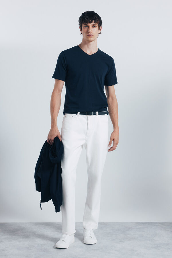 Springfield Basic cotton lycra V T-shirt blue