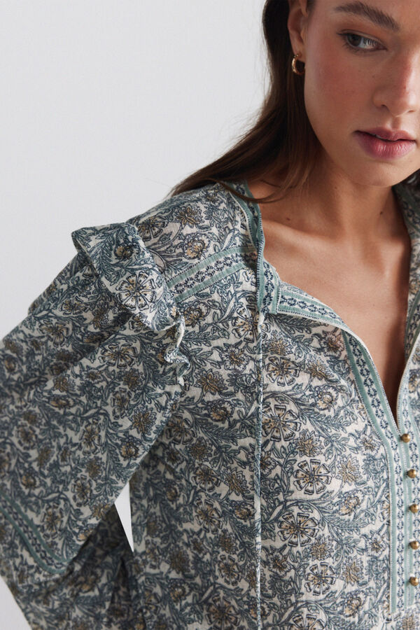 Springfield Printed ruffle blouse white