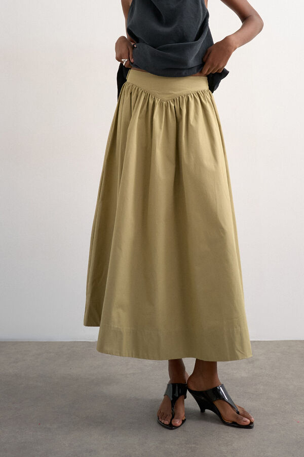 Topshop Long ruched detail skirt green