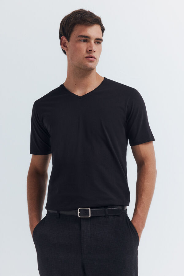 Springfield Basic cotton lycra V T-shirt black