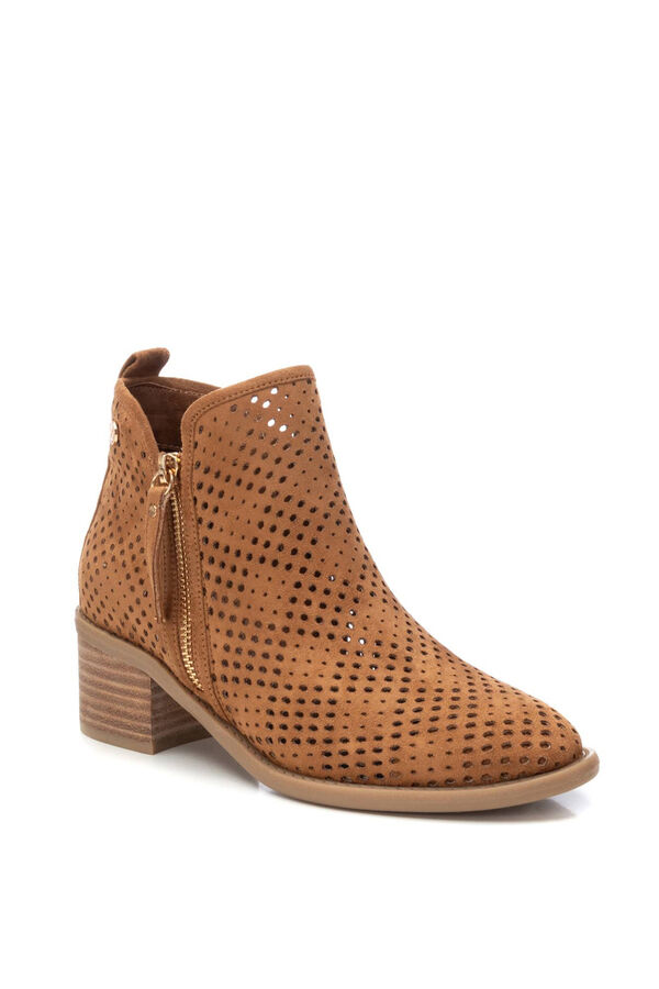 XTI Perforated Faux Suede Heeled Ankle Boot mink