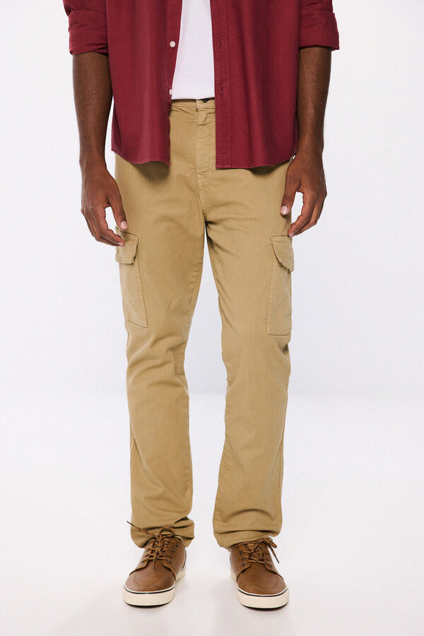 Springfield Slim fit washed cargo pants srednjebež