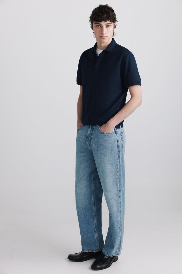Springfield Technical fabric slim fit polo shirt blue