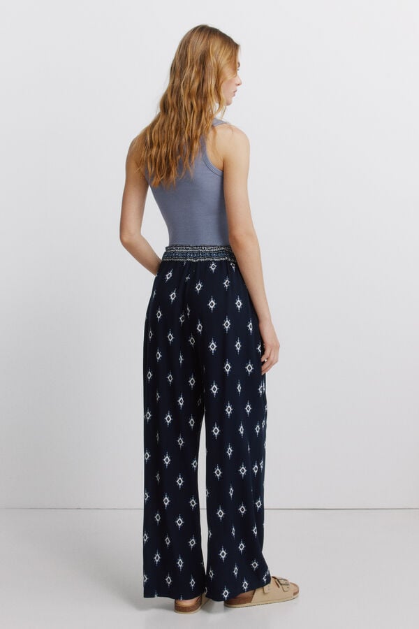 Springfield Printed rustic drawstring trousers blue