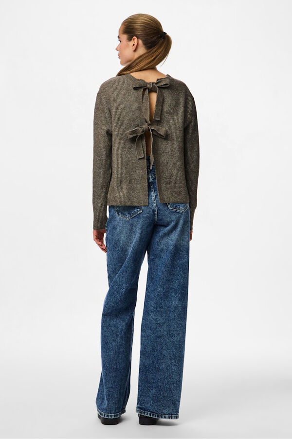 Pieces Reversible jersey knit cardigan with tie nude