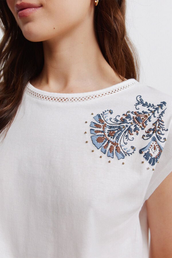 Springfield Polka-dot short sleeve T-shirt beige