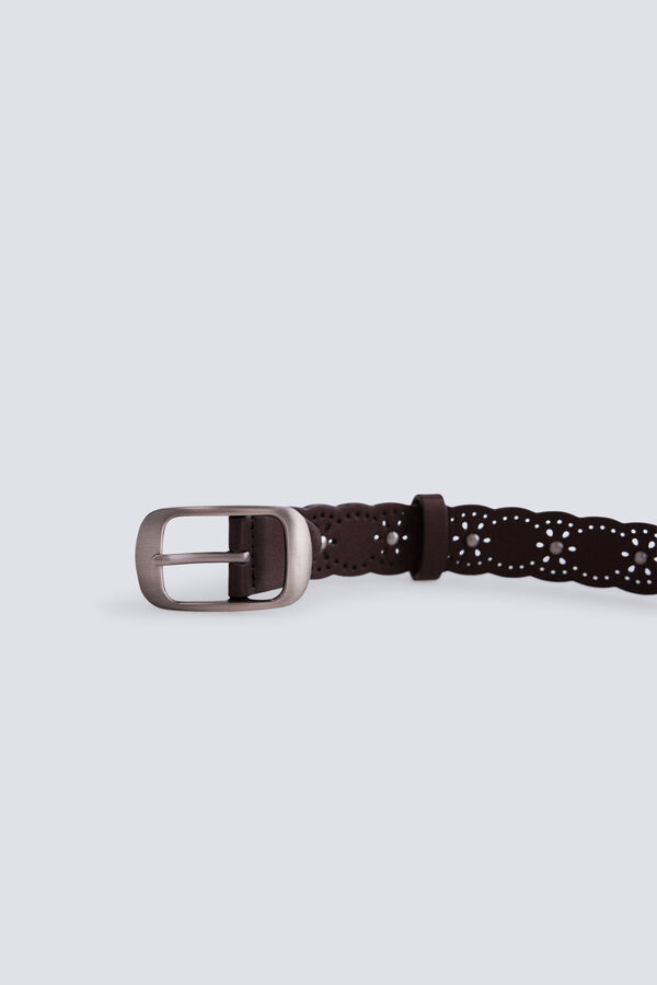 Springfield Ceinture marron &agrave; motif floral et clous nude