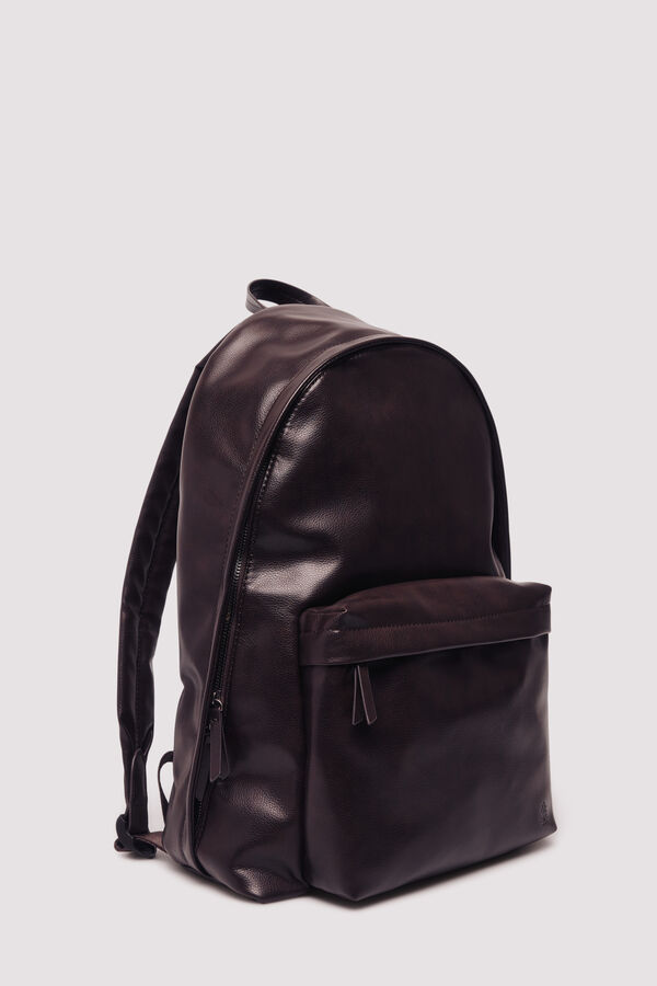 Springfield Brown leather effect casual backpack nude
