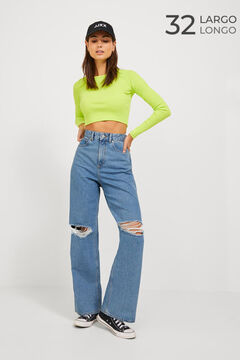 Springfield Wide leg jeans with rips steel blue