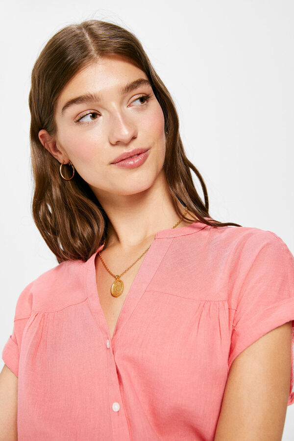 Springfield Cotton linen mandarin collar blouse terracotta