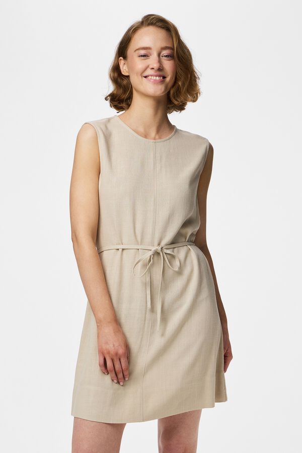 Pieces Linen sleeveless short dress gris