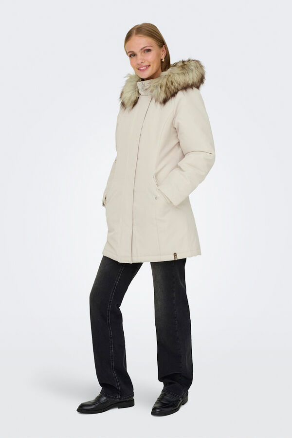 Only Parka con capucha con pelo beige