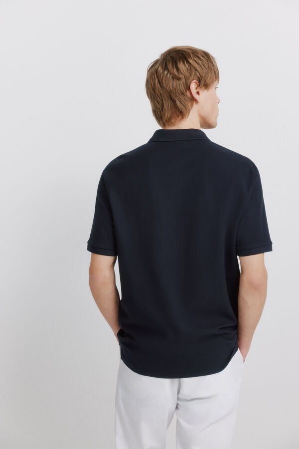 Springfield Piqu&eacute; zip regular fit polo shirt blue