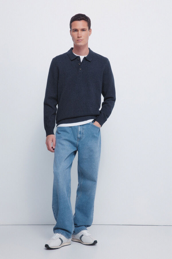 Springfield Polo shirt neck jumper with buttons blue