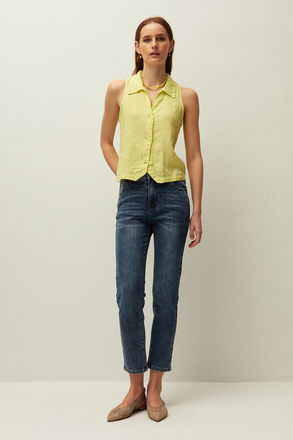 Systemaction Linen shirt collar gilet printed