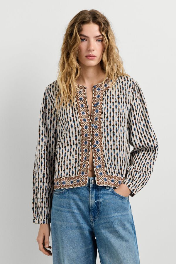 Pepe Jeans Embroidered combined jacket beige