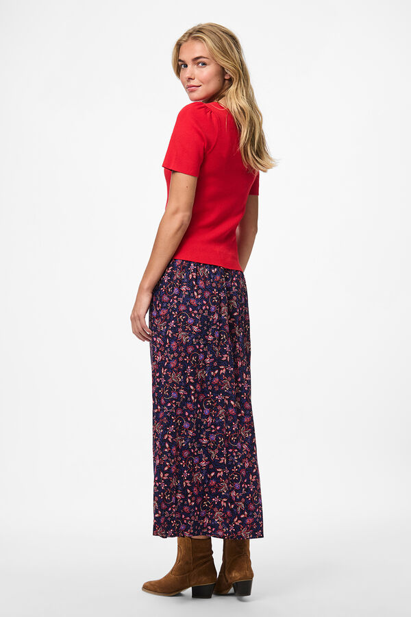 Pieces Falda midi de flores negro