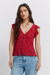 Springfield Short sleeve ruffle T-shirt red