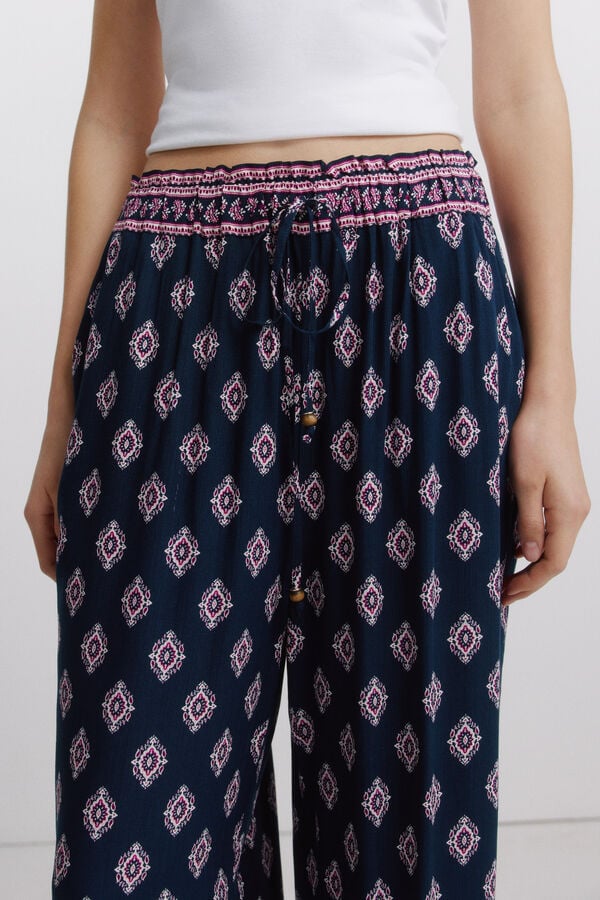 Springfield Printed rustic drawstring trousers blue