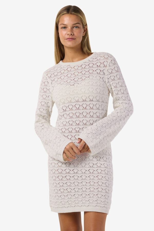 Noisy May Pointelle knit long sleeve dress grey