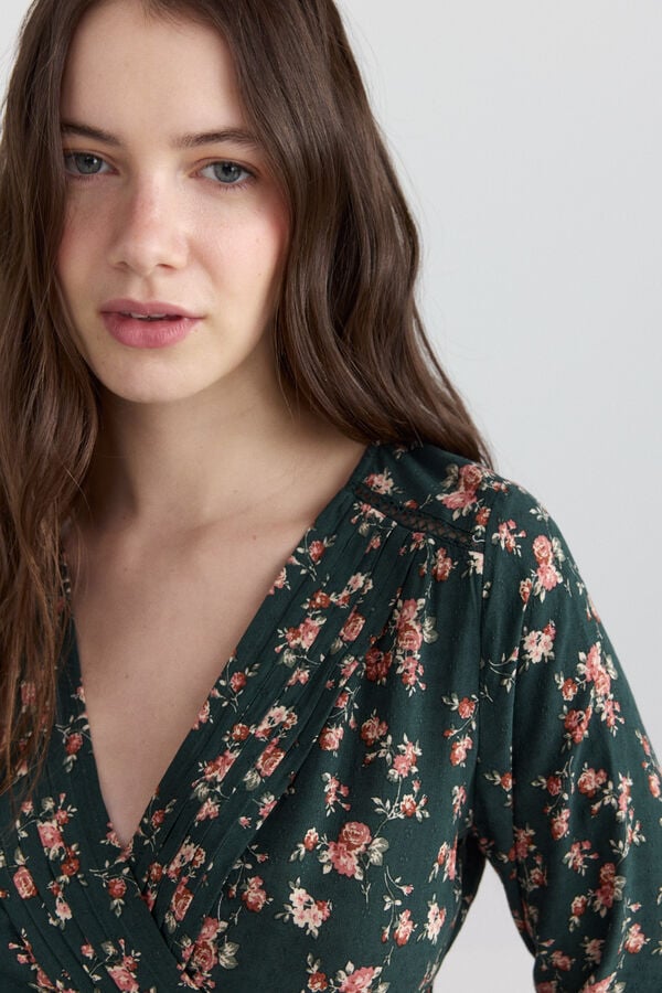 Springfield Printed ruffle short dress green