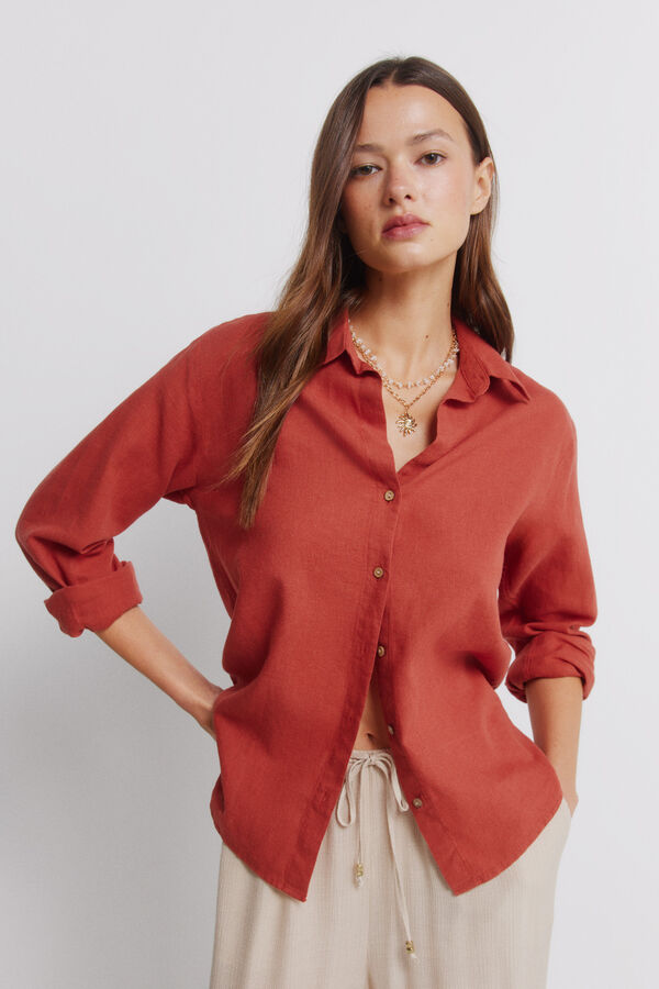 Springfield Linen V-neck shirt red