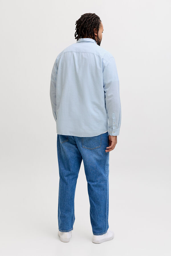 Jack & Jones PLUS Camisa lino manga larga azul