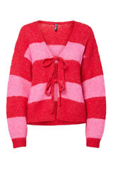 Pieces Striped cardigan with tie red