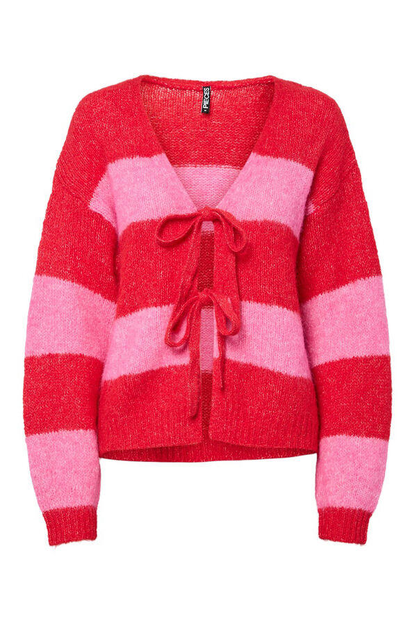 Pieces Striped cardigan with tie red