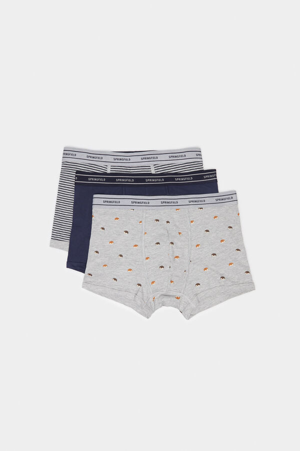 Pack of 3 hedgehog print cotton boxers, Underwear