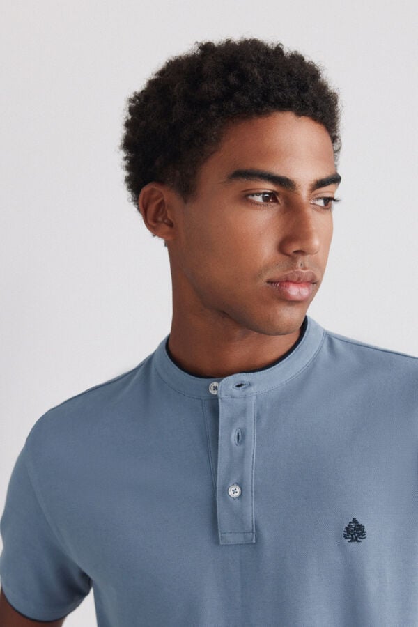 Springfield Piqu&eacute; mandarin collar slim fit polo shirt blue