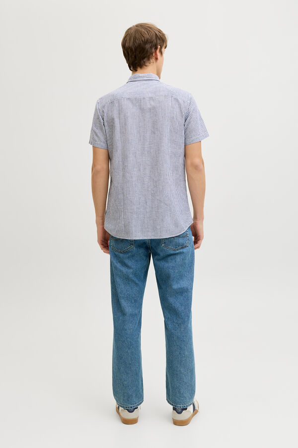 JJ REBEL Linen comfort fit shirt blue