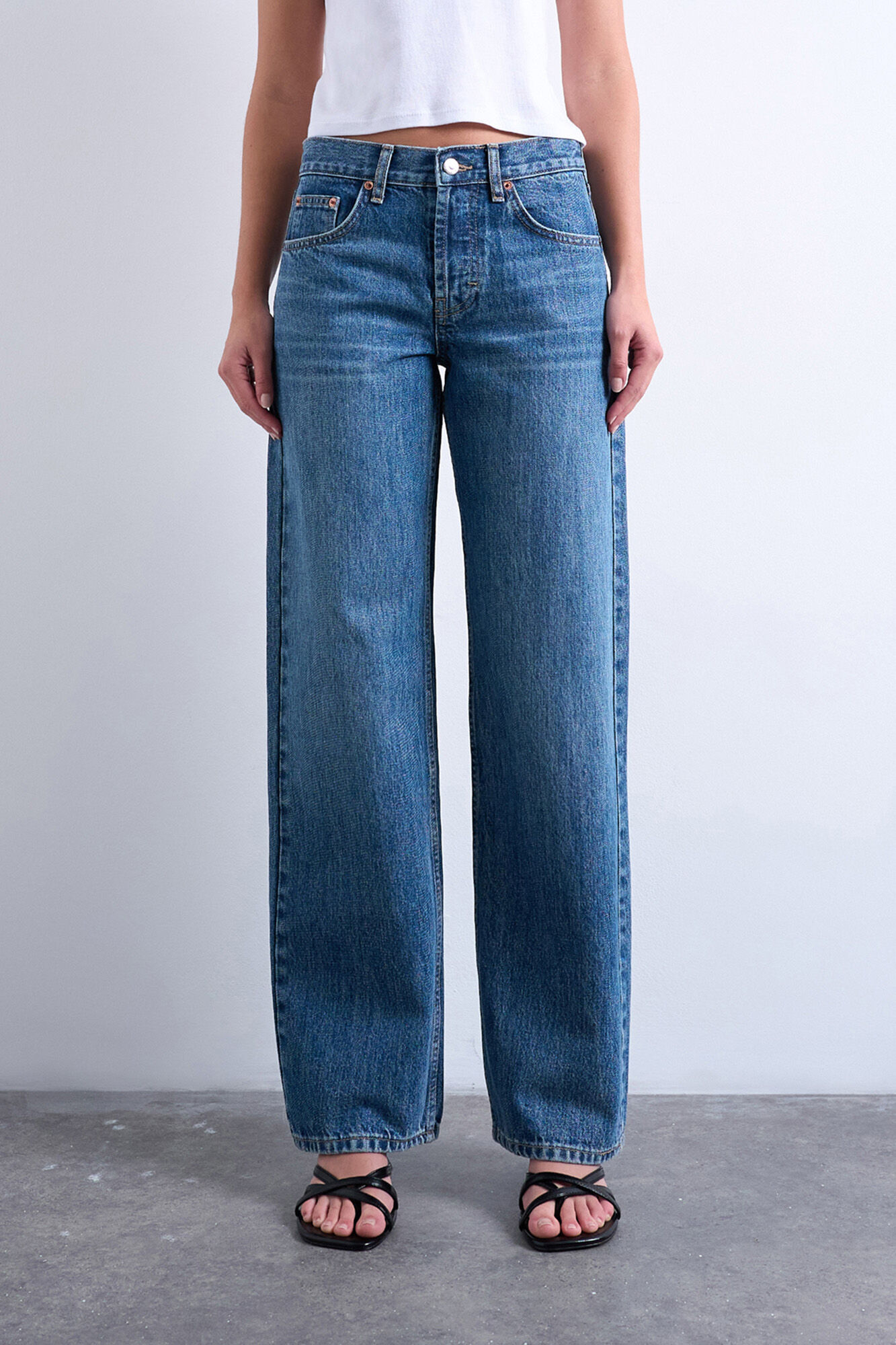 Topshop Cal&ccedil;a jeans larga e de cintura baixo