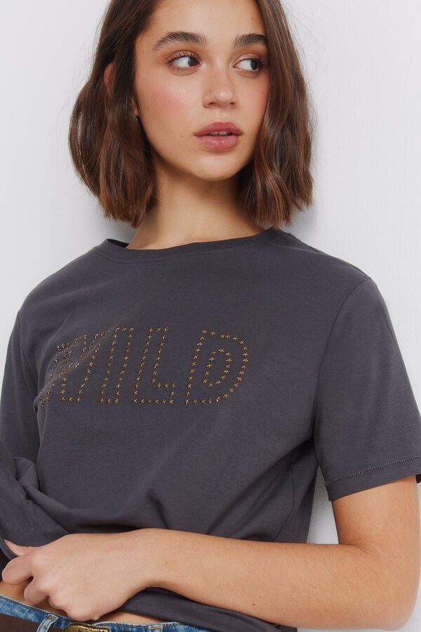 Springfield Cotton short sleeve studded T-shirt grey