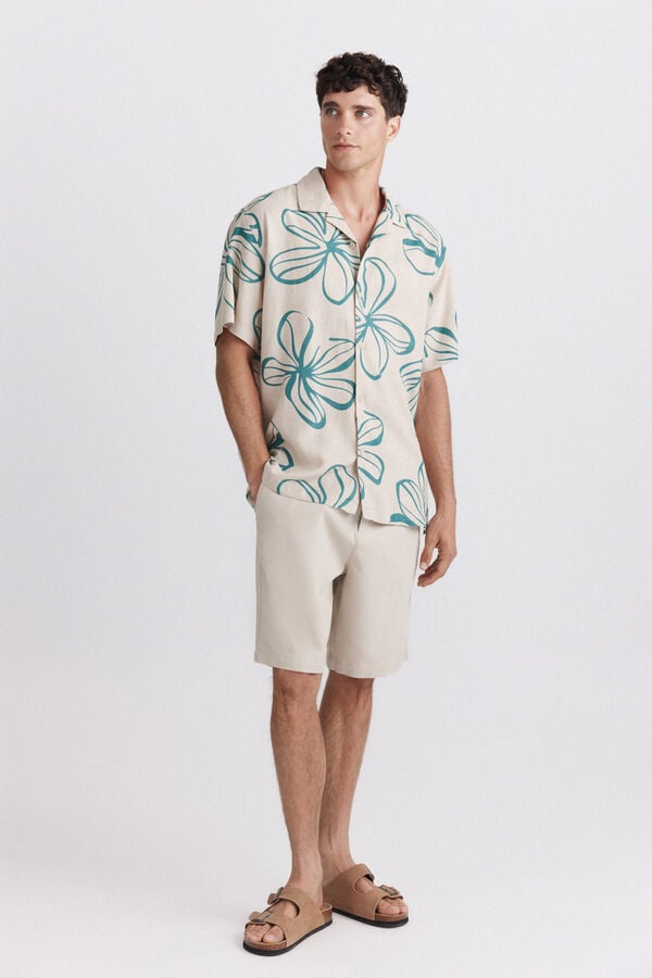 Springfield Printed linen rayon short sleeve T-shirt brown