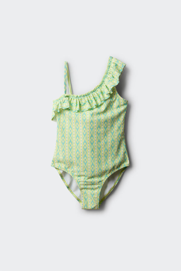 Springfield Kids Asimetrični kupaći kostim za devojčice sa ikat printom Zelena