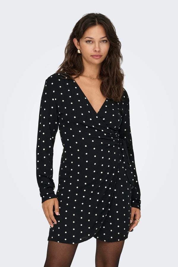 Only Polka-dot wrap short dress black