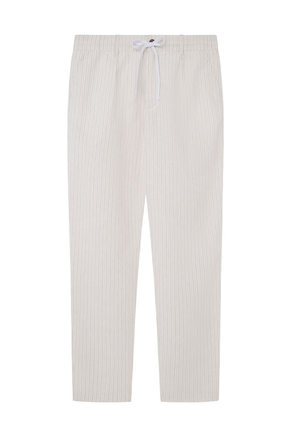 Springfield Pantalón slim lino rayas estampado fondo blanco