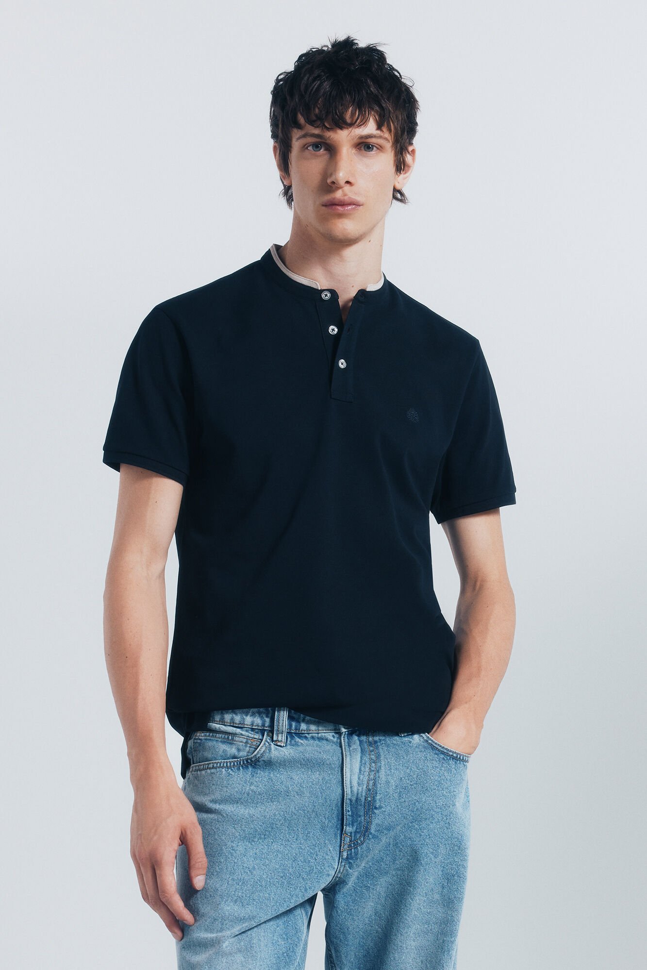 Springfield Slim fit mandarin collar piqu&eacute; polo shirt