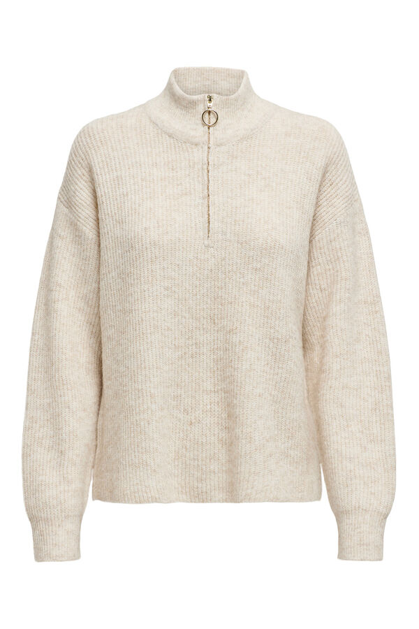 Only Jersey cuello alto cremallera beige