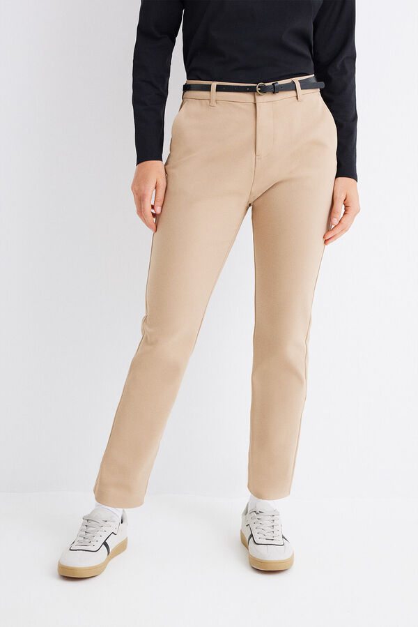 Springfield Pantalon chincheux ceinture beige moyen