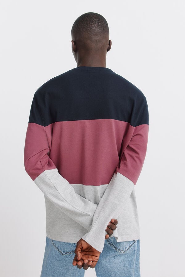 Springfield long sleeve piqu&eacute; block t-shirt blue