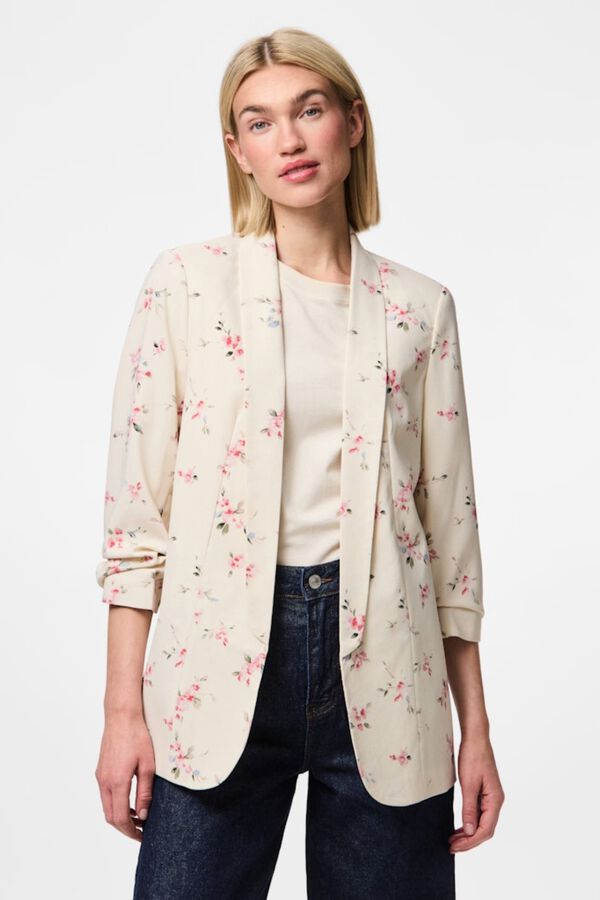 Pieces Floral print three-quarter sleeve blazer white