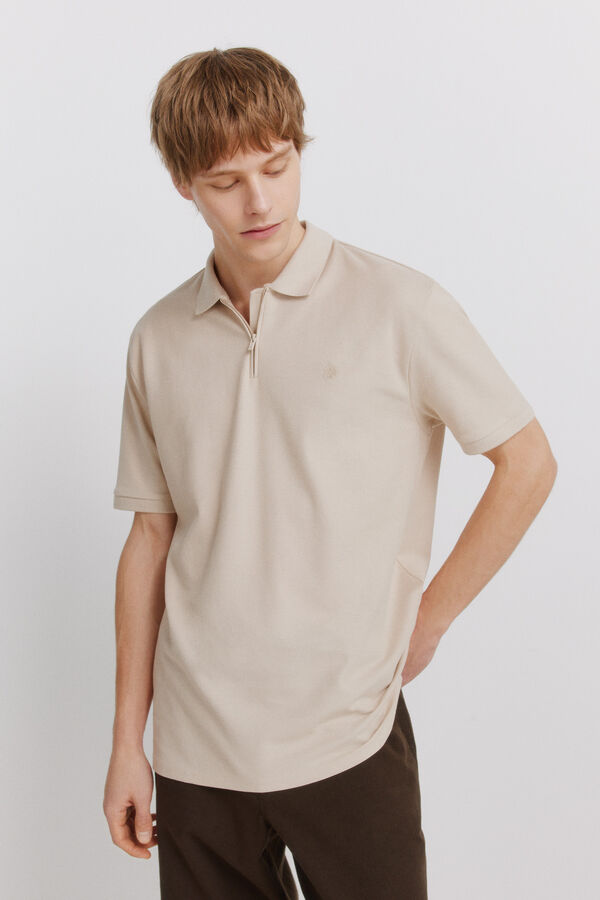 Springfield Piqu&eacute; zip regular fit polo shirt nude