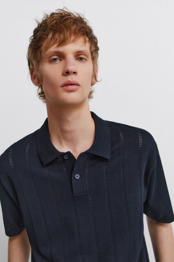 Springfield Openwork detail polo shirt blue