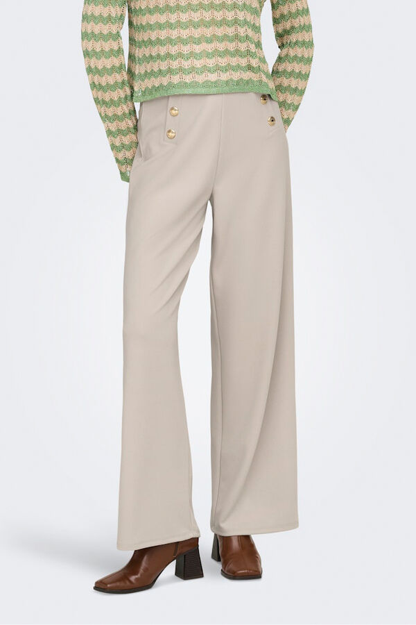 Only Wide-Leg-Hose mit Kn&ouml;pfen Beige